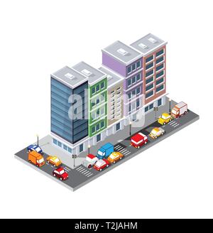 Top view transport of the road on the city street building, cityscape with junction traffic car. Transportation vector illustration of way map with as Stock Vector