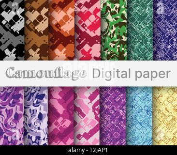Camouflage digital paper set of seamless patterns with clipping mask Stock Vector