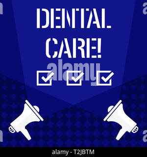 Writing note showing Dental Care. Business concept for maintenance of healthy teeth and may refer to Oral hygiene Spotlight Crisscrossing Upward from  Stock Photo