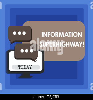Handwriting text writing Information Superhighway. Conceptual photo Internet type network computers connect individuals Blank Computer Monitor and Two Stock Photo