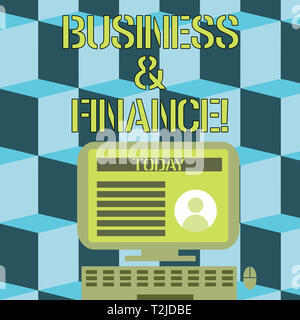 Conceptual hand writing showing Business And Finance. Concept meaning refers to money and credit employed in business Computer Mounted on Stand with O Stock Photo