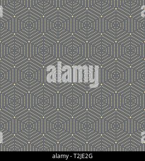 Geometric repeating vector ornament with golden hexagonal dotted elements. Geometric modern ornament. Seamless abstract modern pattern Stock Vector