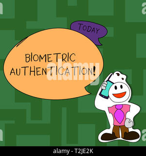 Text sign showing Biometric Authentication. Business photo text identity verification involves biological input Smiley Face Man in Necktie Holding Sma Stock Photo