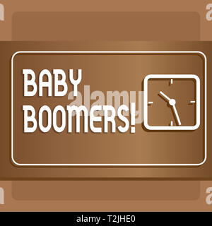 Text sign showing Baby Boomers. Business photo text demonstrating who is born in years following Second World War Modern Design of Transparent Square  Stock Photo