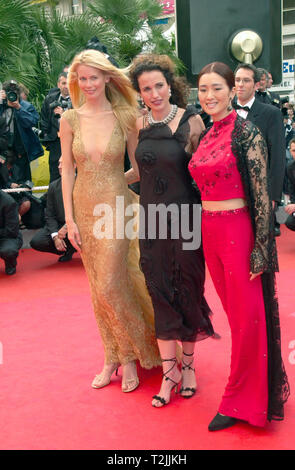 CANNES, FRANCE. May 10, 2000:  Supermodel Claudia Schiffer (left), Andie Macdowell & Gong Li at the opening night gala screening of Vatel at the Cannes Film Festival. Picture: Paul Smith/Featureflash Stock Photo