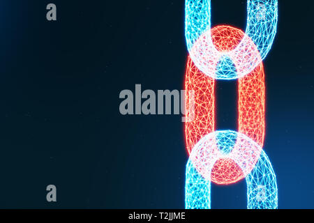 Block chain concept, digital block chain technology. Cryptocurrency, concept of digital code. Red chain links network. Low polygonal grid of triangles Stock Photo