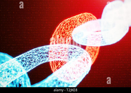 Block chain concept, digital block chain technology. Cryptocurrency, concept of digital code. Red chain links network. Low polygonal grid of triangles Stock Photo