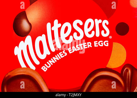 Closeup of a Maltesers Bunnies Easter Egg. United Kingdom Stock Photo
