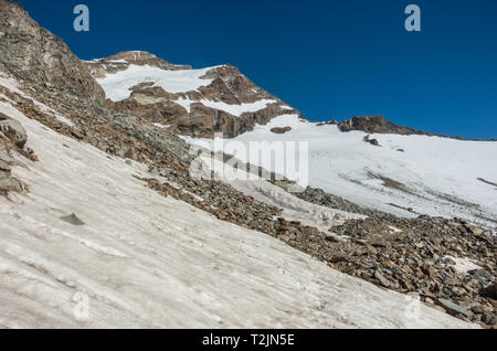 View to Vincent Pyramid mount and Bors glacier in Monte Rosa massif near Punta Indren. Alagna Valsesia area, Italy Stock Photo