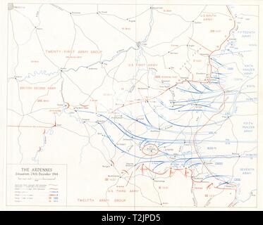 Battle of the Bulge. Ardennes 24 December 1944 German counter-offensive 1968 map Stock Photo