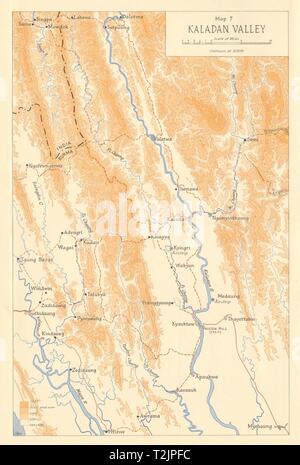 Burma Campaign 1944. World War 2. Arakan. Kaladan Valley 1961 old vintage map Stock Photo