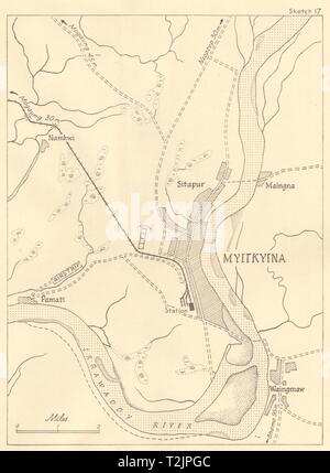 Burma Campaign 1944. Myitkyina. World War 2. Stilwell Chindits 1961 old map Stock Photo