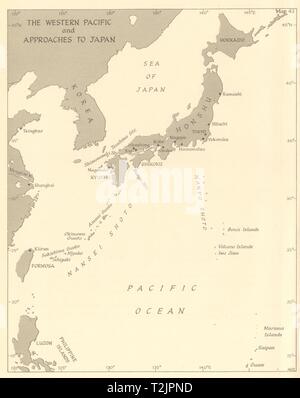 Western Pacific & approaches to Japan in 1945. World War 2 naval ops 1961 map Stock Photo