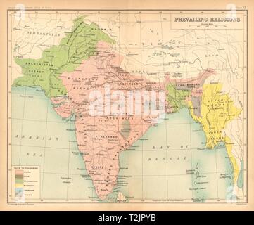 BRITISH INDIA. South Asia religions. Hindu Muslim Buddhist Animist Sikh 1909 map Stock Photo