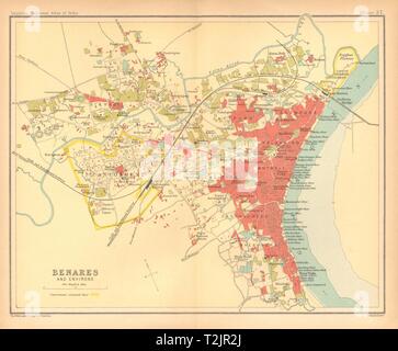 Benaresvaranasi Town City Plan Ganges Ghats Cantonment British India 1909 Map T2jr2j 
