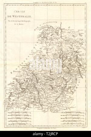 Cercle de Westphalie. Circle of Westphalia. North-west Germany. BONNE 1789 map Stock Photo