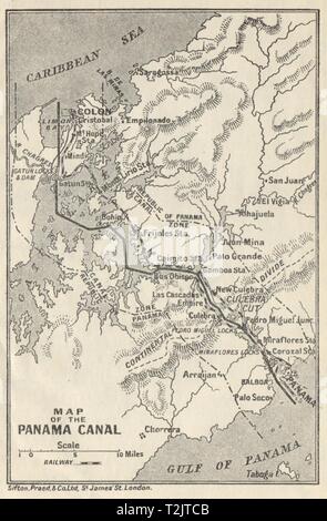 PANAMA CANAL. Vintage map. Railway. Shows canal zone. Caribbean 1931 old Stock Photo