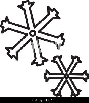 This vector image shows 2 snowflakes in outline icon design. It is isolated on a white background. Stock Vector
