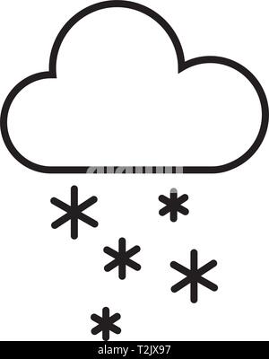 This vector image shows a cloud and snowflakes in outline icon design. It is isolated on a white background. Stock Vector