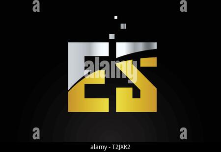 gold golden ES combination alphabet bold letter logo with dots. Joined ...