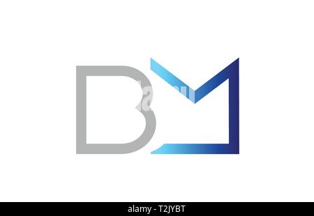 grey blue alphabet letter bm b m logo 3d design suitable for a company ...