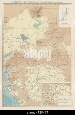 FRENCH EQUATORIAL AFRICA Afrique équatoriale française.Navigable rivers 1929 map Stock Photo