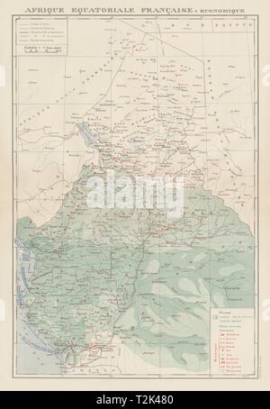 FRENCH EQUATORIAL AFRICA. Afrique équatoriale française. Resources 1929 map Stock Photo