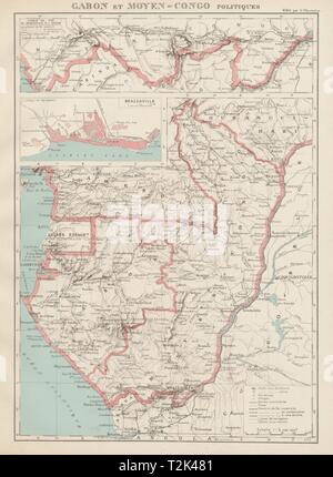 COLONIAL GABON & CONGO. Afrique équatoriale française. Brazzaville plan 1929 map Stock Photo