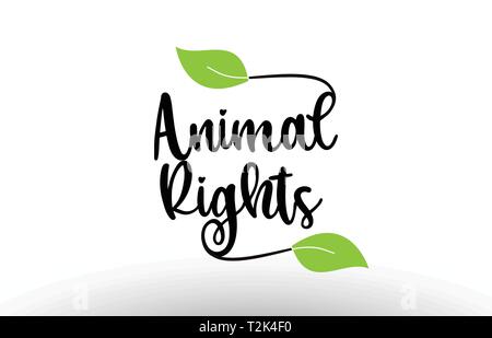 Animal Rights word or text with green leaf on white background suitable for card icon or typography logo design Stock Vector