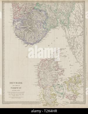 SCANDINAVIA. Denmark and Southern Norway (Norge). SDUK 1844 old antique map