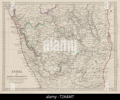 INDIA SOUTH.Madras (Chennai) Presidency & Mysore.Canara Carnatic SDUK 1844 map Stock Photo