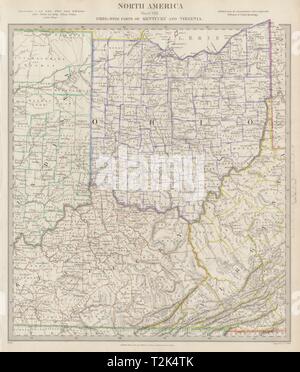 USA. Ohio & parts of Kentucky, Virginia & Indiana. Counties. SDUK 1844 old map