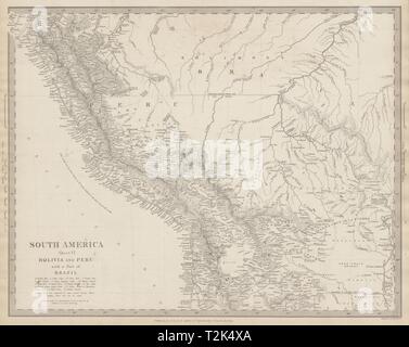 PERU, BOLIVIA & part of Brazil. Indian tribes. Bolivian Litoral. SDUK 1844 map