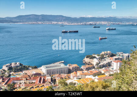 Panoramic view of the bay of Algeciras seen from the Gibraltar Rock Stock Photo