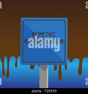 Text sign showing Biometric Authentication. Business photo showcasing identity verification involves biological input 3D Square Blank Colorful Caution Stock Photo