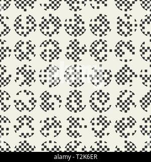 Geometric seamless pattern with pixel structure. Monochrome circle pattern with white background Stock Vector