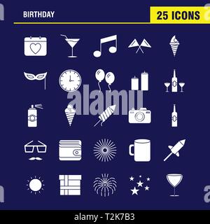 Birthday Solid Glyph Icon for Web, Print and Mobile UX/UI Kit. Such as: Calendar, Day, Date, Love, Glass, Drink, Wine, Wheat, Pictogram Pack. - Vector Stock Vector