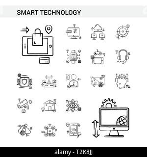 Smart Technology hand drawn Icon set style, isolated on white background. - Vector Stock Vector