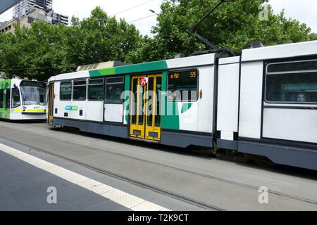 Melbourne Modern City Tram in Melbourne City Australia Stock Photo