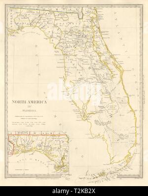 FLORIDA showing Seminole Indian district & forts. Keys. SDUK 1846 old map