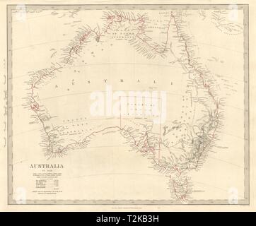 AUSTRALIA IN 1846. Shows dates colonies established. Population. SDUK 1846 map