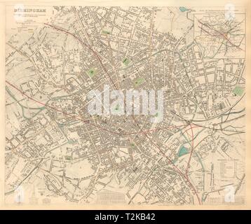 BIRMINGHAM antique town city map plan. Inset environs of Birmingham ...