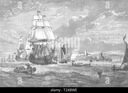 LONDON. East India Company's ships leaving woolwich c1880 old antique print Stock Photo