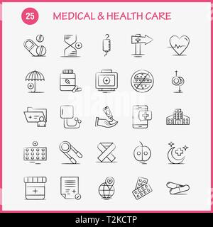 Medical And Health Care Hand Drawn Icon for Web, Print and Mobile UX/UI Kit. Such as: Medical, Medicine, Pills, Health, Hand, Cream, Medical, Report,  Stock Vector