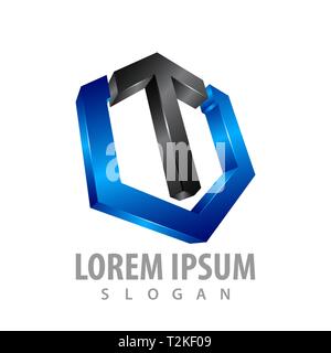 Hexagon initial letter TU concept design. Shiny 3D style symbol graphic template element Stock Vector