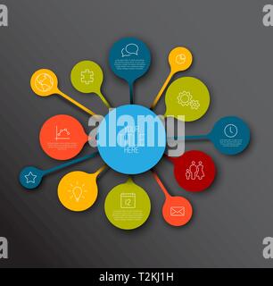 Colorful dark Vector Infographic timeline report template with bubbles Stock Vector