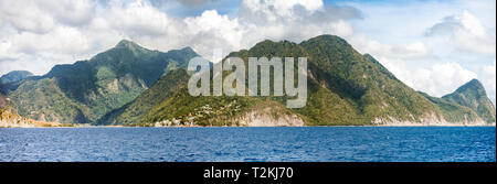 View of Dominica coastline from ferry to Martinique. Stock Photo