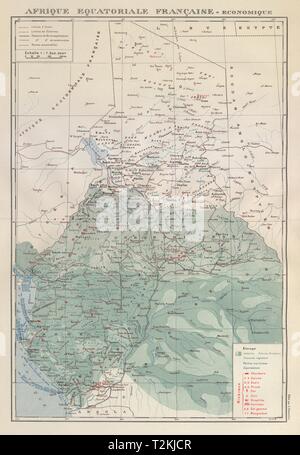 FRENCH EQUATORIAL AFRICA. Afrique équatoriale française. Resources 1931 map Stock Photo