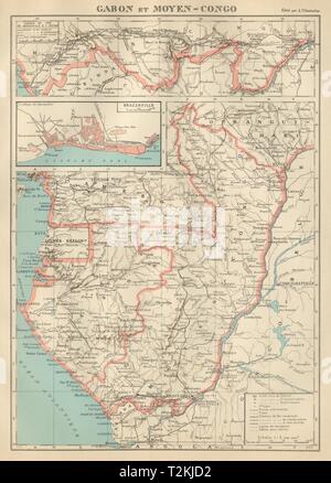 COLONIAL GABON & CONGO. Afrique équatoriale française. Brazzaville plan 1931 map Stock Photo