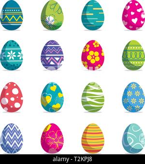 Set of easter eggs isolated background. Vector modern new design with different colors and patterns. Stock Vector